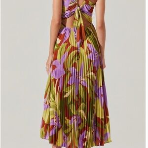 Astr Floral Pleated Midi Dress - Green, Purple, Red